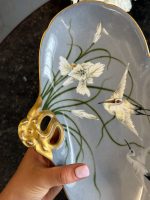 Porcelāna šķīvis ar stārķiem un zelta rokturi — Jūgendstilā (Limoges Porcelain Stork Dish in Art Nouveau Style) (7057) - Image 10