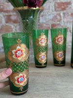 Itālijas Murano Stikla Komplekts ar Ziedu Motīviem -Sulas Krūze ar 6gab Lielām Sulas Glāzem (5597) - Image 10
