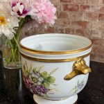 limoges porcelain cachepot with hand-painted floral motif and gold detailing signed by S. Robert