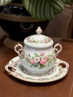 Luxurious Porcelain Sugar Bowl with Lid and Plate, *Sugar Bowl Has a Crack (4467) - Image 4