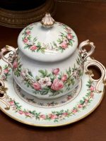 Luxurious Porcelain Sugar Bowl with Lid and Plate, *Sugar Bowl Has a Crack (4467) - Image 3