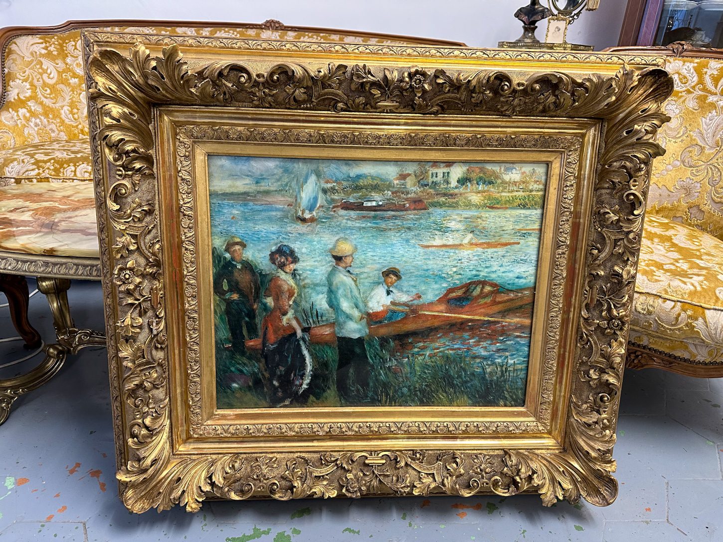Spectacular 19th-century french impressionist print titled "Oarsmen at Chatou" by Pierre-Auguste Renoir