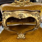Zeltīta Koka Sienas Konsole ar Mahagonija Virsmu — Louis XV Rococo, Francija/Beļģija, 19.gs. (4856)