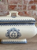 Antīka franču fajansa zupas terīne ar monogrammu — Terre de Fer, Vermont (antique terre de fer tureen vermont) (5689) - Image 5