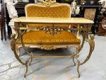 Antique bronze console table with onyx top and caryatid legs