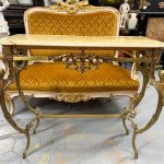 Antique bronze console table with onyx top and caryatid legs