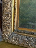 Antique Still Life and Pastoral Painting with Sheep Herd in a Gold Frame (large framed pastoral sheep herd oil painting) - Image 15