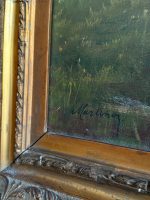 Antique Still Life and Pastoral Painting with Sheep Herd in a Gold Frame (large framed pastoral sheep herd oil painting) - Image 14