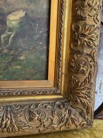 Antique Still Life and Pastoral Painting with Sheep Herd in a Gold Frame (large framed pastoral sheep herd oil painting) - Image 16