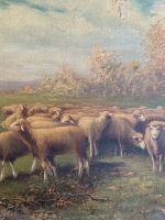 Antique Still Life and Pastoral Painting with Sheep Herd in a Gold Frame (large framed pastoral sheep herd oil painting) - Image 12