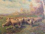Antique Still Life and Pastoral Painting with Sheep Herd in a Gold Frame (large framed pastoral sheep herd oil painting) - Image 11