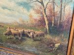 Antique Still Life and Pastoral Painting with Sheep Herd in a Gold Frame (large framed pastoral sheep herd oil painting) - Image 10