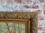 Antique Still Life and Pastoral Painting with Sheep Herd in a Gold Frame (large framed pastoral sheep herd oil painting) - Image 8