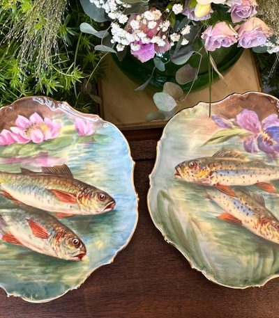 Porcelāna šķīvji, Francija 'Limoges', zivju motīvs (3600)