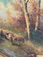 Antique Still Life and Pastoral Painting with Sheep Herd in a Gold Frame (large framed pastoral sheep herd oil painting) - Image 13