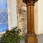carved oak column pedestal signed Angers