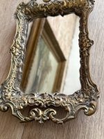 Antīka stila misiņa paplāte ar spoguli — neorokoko stilā (small brass mirror tray vanity) (5606) - Image 7