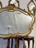 Liela Izmēra Spogulis Zelta Krāsā ar Koka Aizmuguri, Ļoti Smags (5184) - Image 4
