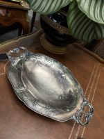 Antīks apsudrabots galda trauks uz kājiņām ar rokturiem — Jūgendstilā (antique silver-plated footed bowl tray) (4479) - Image 6