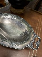 Antīks apsudrabots galda trauks uz kājiņām ar rokturiem — Jūgendstilā (antique silver-plated footed bowl tray) (4479) - Image 4
