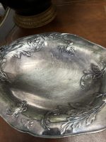 Antīks apsudrabots galda trauks uz kājiņām ar rokturiem — Jūgendstilā (antique silver-plated footed bowl tray) (4479) - Image 8