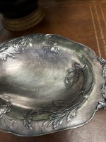 Antīks apsudrabots galda trauks uz kājiņām ar rokturiem — Jūgendstilā (antique silver-plated footed bowl tray) (4479) - Image 10