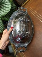 Antīks apsudrabots galda trauks uz kājiņām ar rokturiem — Jūgendstilā (antique silver-plated footed bowl tray) (4479) - Image 14