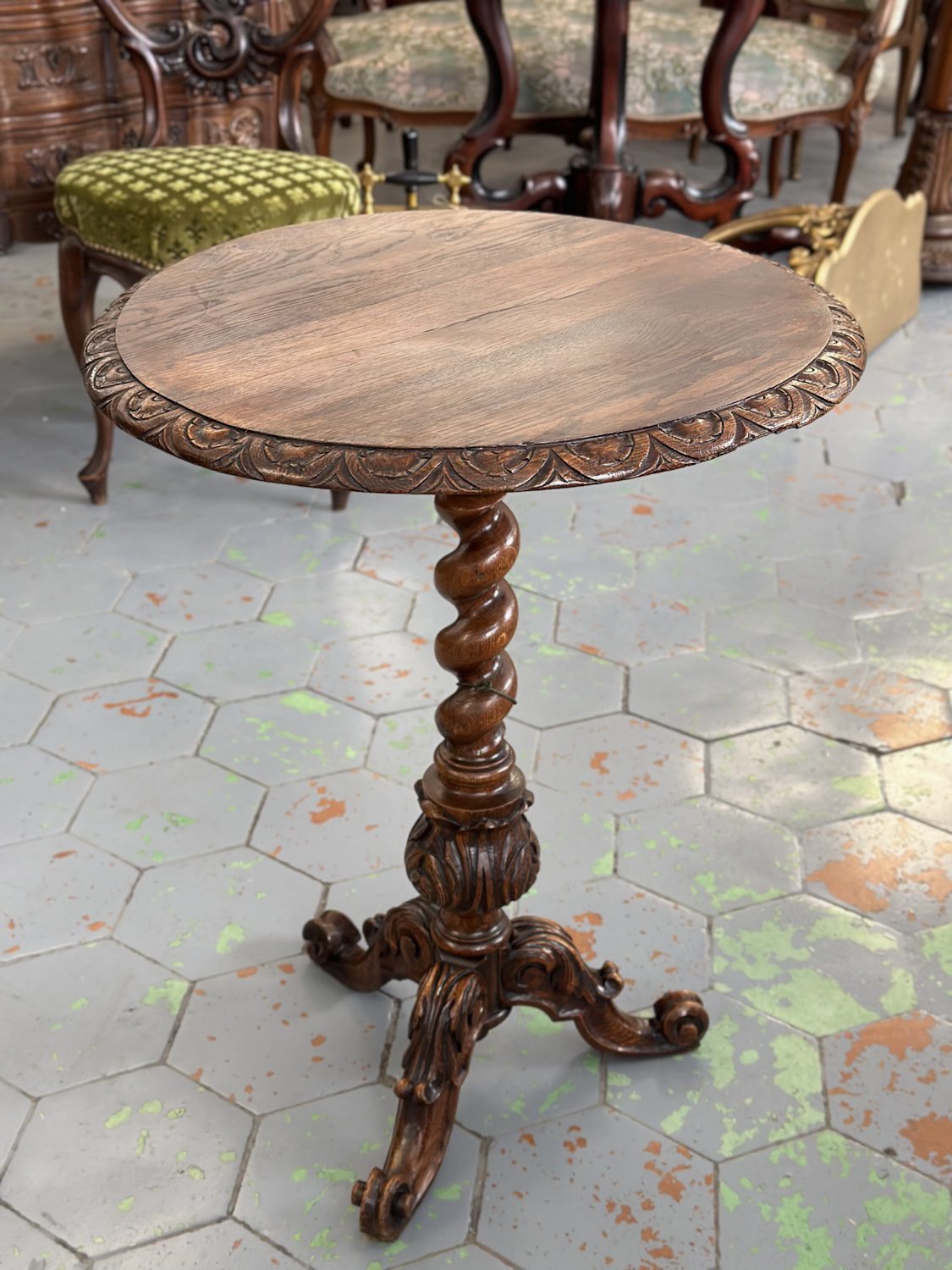 Barley twist table carved oak