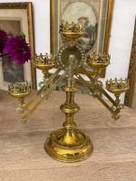 Piecszaru Baznīcas Kandelabru Pāris ar Fleur-de-Lis un Gotiskajām Kroņu Kausiem — Neogotika, Beļģija/Francija, ap 1860–1890 (6104) - Image 15