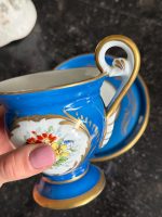 Lyxig porslinskopp med fat och blomstermotiv – Andra kejsardömet-stil, koppen har en hårfin spricka (6812) - Bild 13