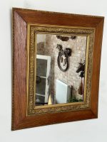Ozolkoka sienas spogulis ar zeltītu dekoratīvo rāmi — Bīdermeijera stilā (Antique Oak Wall Mirror with Gilt Border in Biedermeier Style) (4637) - Image 2