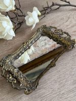 Antīka stila misiņa paplāte ar spoguli — neorokoko stilā (small brass mirror tray vanity) (5606) - Image 3