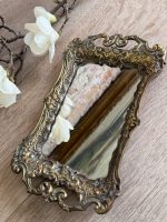Antīka stila misiņa paplāte ar spoguli — neorokoko stilā (small brass mirror tray vanity) (5606) - Image 4
