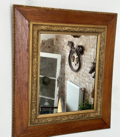 antique oak wall mirror with gilt gesso border