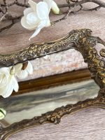Antīka stila misiņa paplāte ar spoguli — neorokoko stilā (small brass mirror tray vanity) (5606) - Image 10