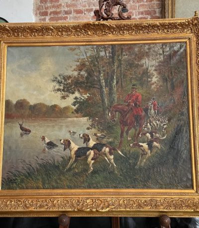 Fransk jagtmaleri med hunde og ryttere, signeret "Nery" (5851)