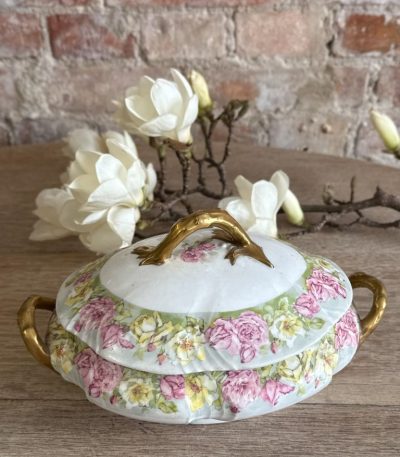 antique porcelain floral trinket box