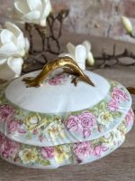 Antīka porcelāna lādīte ar ziedu motīviem un zeltījumu — Viktorijas laikmeta stils (Antique Porcelain Floral Trinket Box) (5610) - Image 8