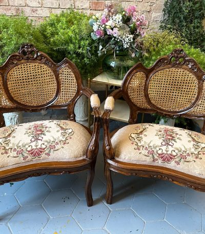 Neo-Rococo stole med fletryg og blomstret gobelin, par