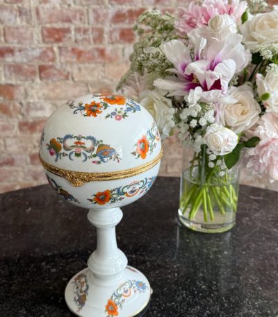 tall limoges porcelain lidded box with floral chinoiserie motifs by raynaud