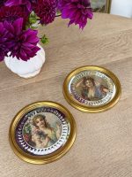 pair of mini vintage framed portraits with mirrored bevelled glass frames