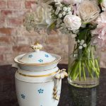 antique vieux paris porcelain sugar bowl with blue flowers and gold accents