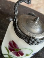 Antīks apgleznots stikla cepumu trauks ar ziediem un metāla rokturi — secesijas stilā (antique biscuit jar) (6936) - Image 9