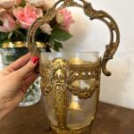 antique glass bonbonniere brass frame with handle