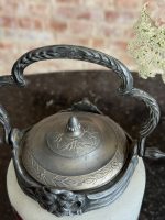 Antīks apgleznots stikla cepumu trauks ar ziediem un metāla rokturi — secesijas stilā (antique biscuit jar) (6936) - Image 11