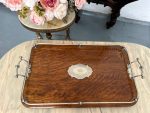 antique wooden serving tray with handles