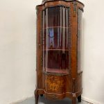antique french louis xv style rosewood display cabinet vitrine floral marquetry bronze mounts red velvet interior