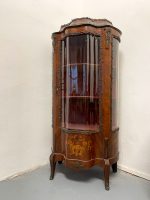 antique french louis xv style rosewood display cabinet vitrine floral marquetry bronze mounts red velvet interior