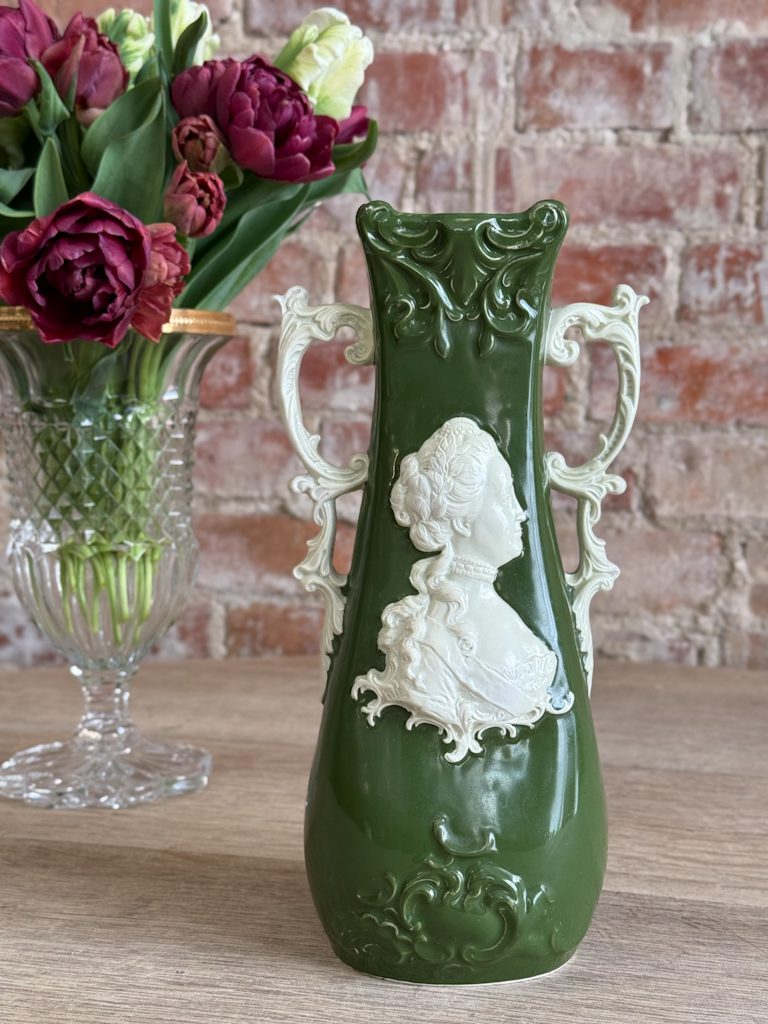 IMG_4582 large antique ceramic vase with rococo lady medallion