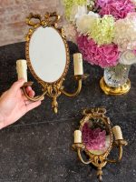 2er Set Wandlampen mit Spiegeln und Schleifenelement, mittelgroß (7226) – Bild 2